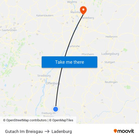 Gutach Im Breisgau to Ladenburg map