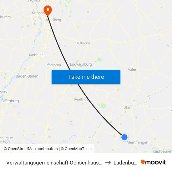 Verwaltungsgemeinschaft Ochsenhausen to Ladenburg map