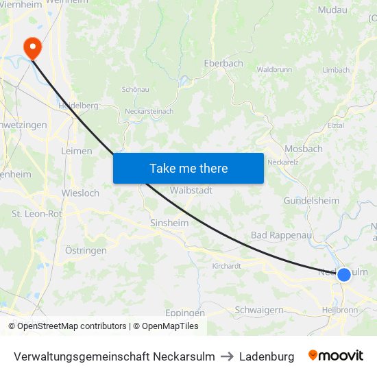 Verwaltungsgemeinschaft Neckarsulm to Ladenburg map