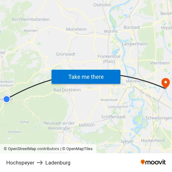 Hochspeyer to Ladenburg map