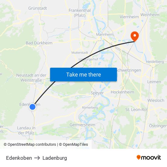 Edenkoben to Ladenburg map