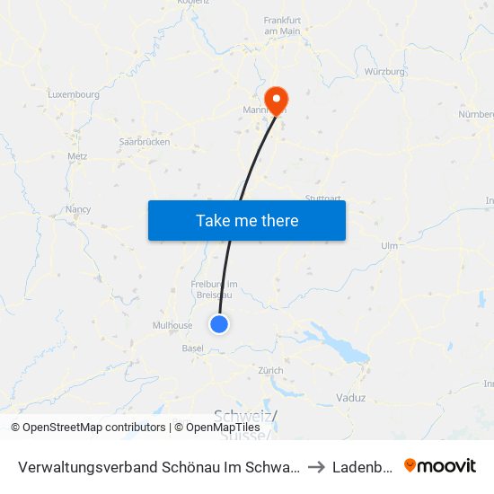Verwaltungsverband Schönau Im Schwarzwald to Ladenburg map