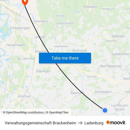 Verwaltungsgemeinschaft Brackenheim to Ladenburg map