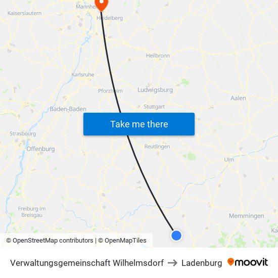 Verwaltungsgemeinschaft Wilhelmsdorf to Ladenburg map
