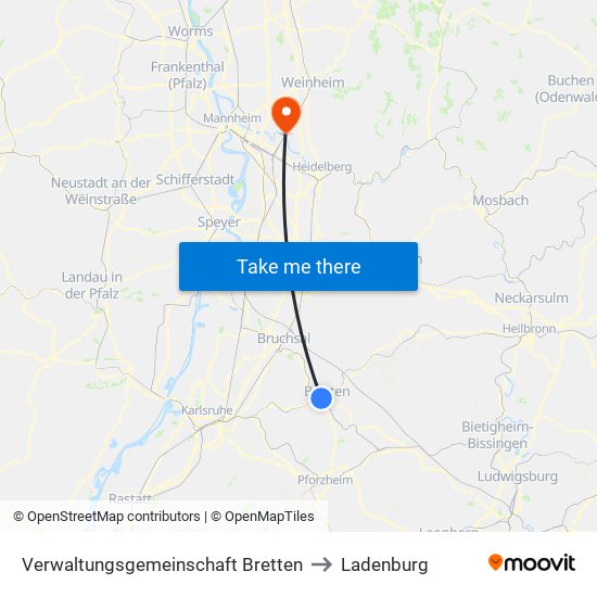 Verwaltungsgemeinschaft Bretten to Ladenburg map
