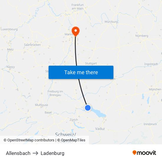 Allensbach to Ladenburg map