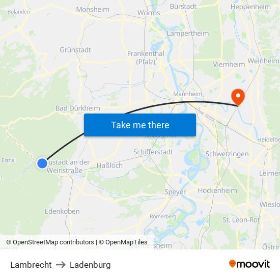 Lambrecht to Ladenburg map