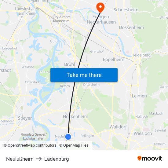 Neulußheim to Ladenburg map