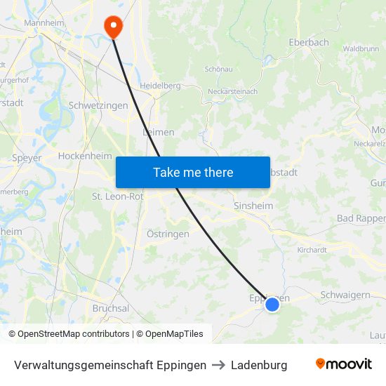 Verwaltungsgemeinschaft Eppingen to Ladenburg map