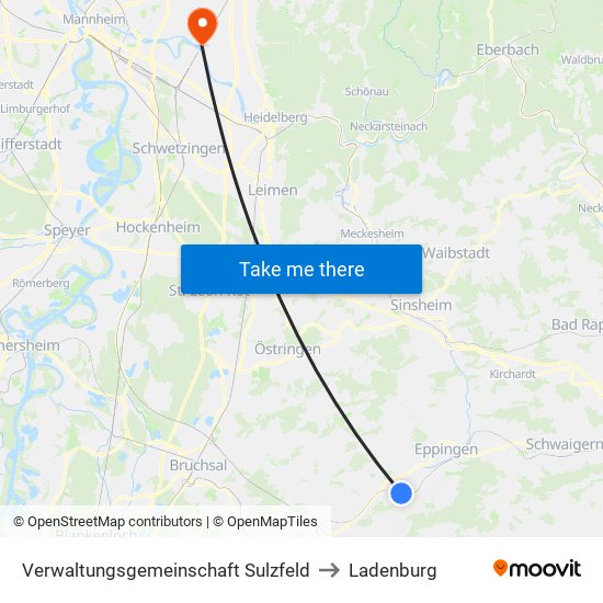 Verwaltungsgemeinschaft Sulzfeld to Ladenburg map