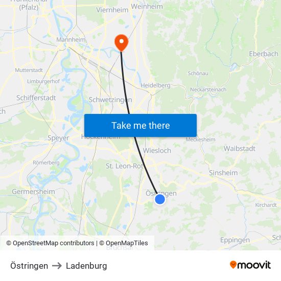 Östringen to Ladenburg map