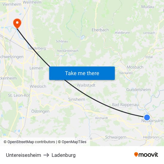 Untereisesheim to Ladenburg map