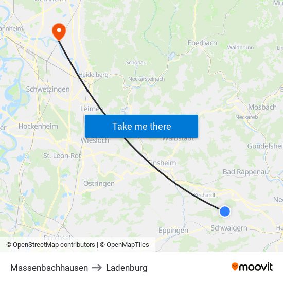 Massenbachhausen to Ladenburg map