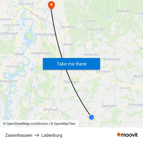 Zaisenhausen to Ladenburg map