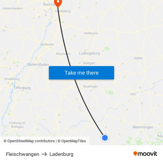 Fleischwangen to Ladenburg map