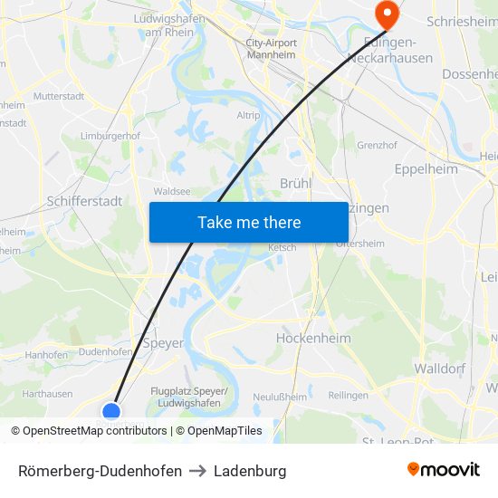 Römerberg-Dudenhofen to Ladenburg map