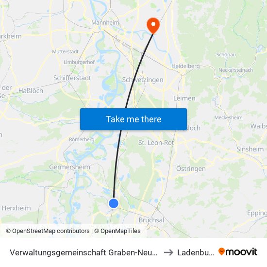 Verwaltungsgemeinschaft Graben-Neudorf to Ladenburg map