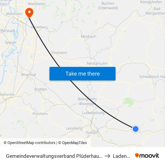 Gemeindeverwaltungsverband Plüderhausen-Urbach to Ladenburg map