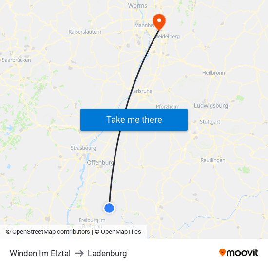 Winden Im Elztal to Ladenburg map