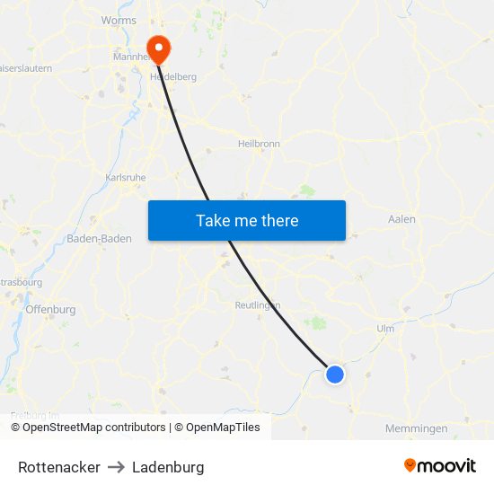 Rottenacker to Ladenburg map