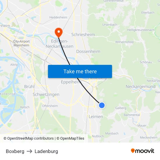 Boxberg to Ladenburg map