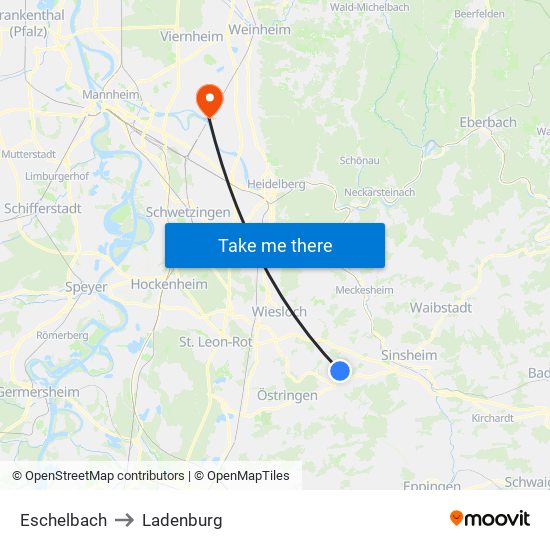 Eschelbach to Ladenburg map
