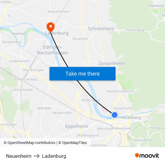 Neuenheim to Ladenburg map