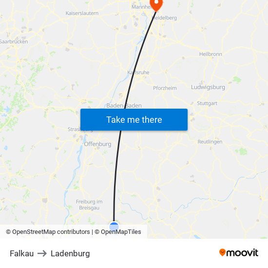 Falkau to Ladenburg map