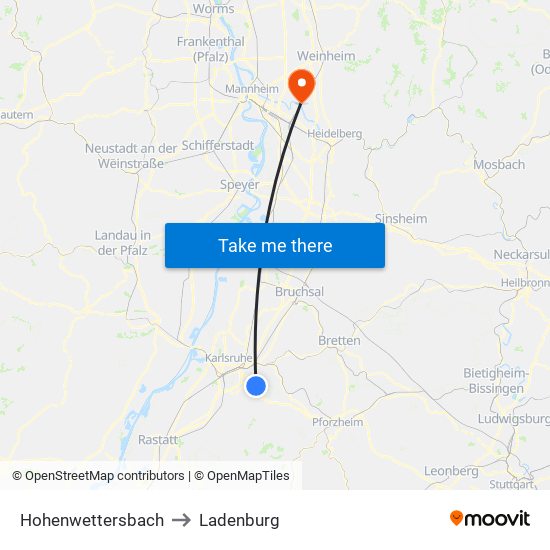 Hohenwettersbach to Ladenburg map