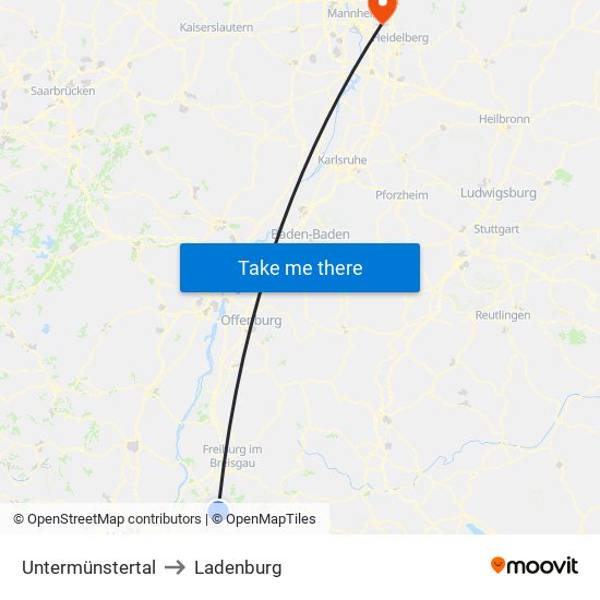 Untermünstertal to Ladenburg map