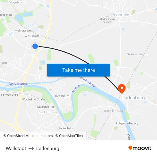 Wallstadt to Ladenburg map