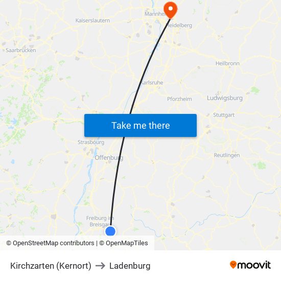 Kirchzarten (Kernort) to Ladenburg map