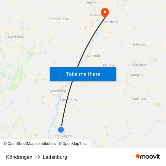 Köndringen to Ladenburg map