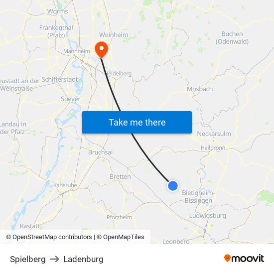 Spielberg to Ladenburg map