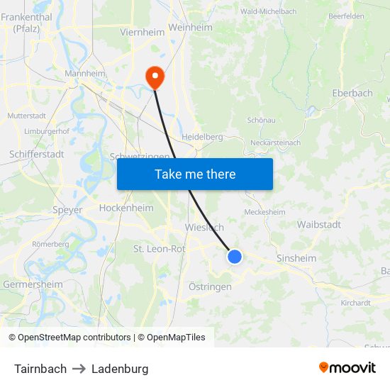 Tairnbach to Ladenburg map