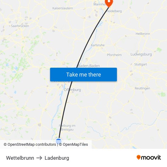 Wettelbrunn to Ladenburg map