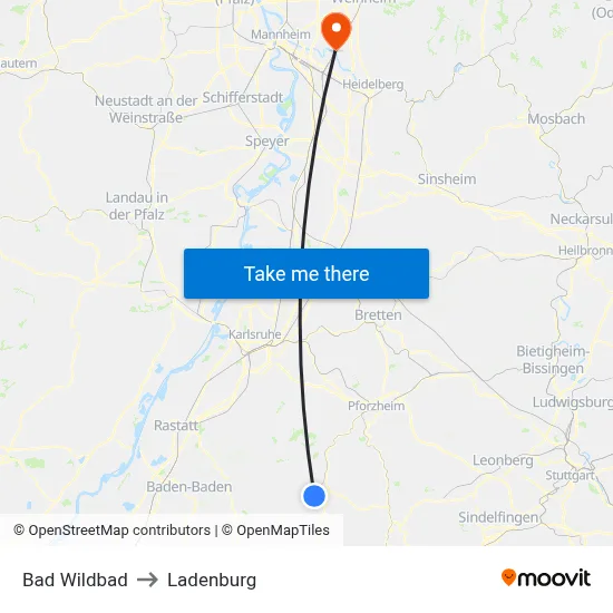 Bad Wildbad to Ladenburg map