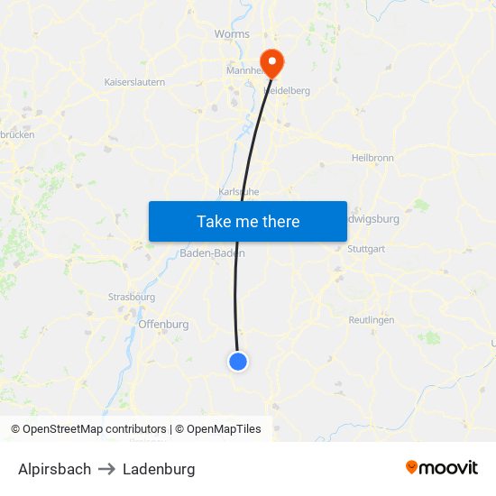 Alpirsbach to Ladenburg map