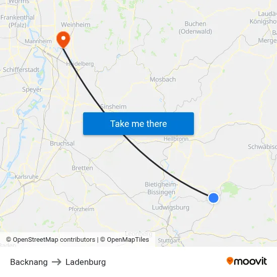 Backnang to Ladenburg map