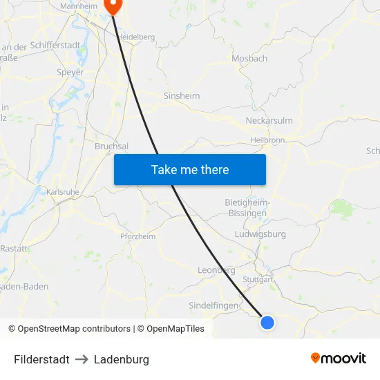 Filderstadt to Ladenburg map