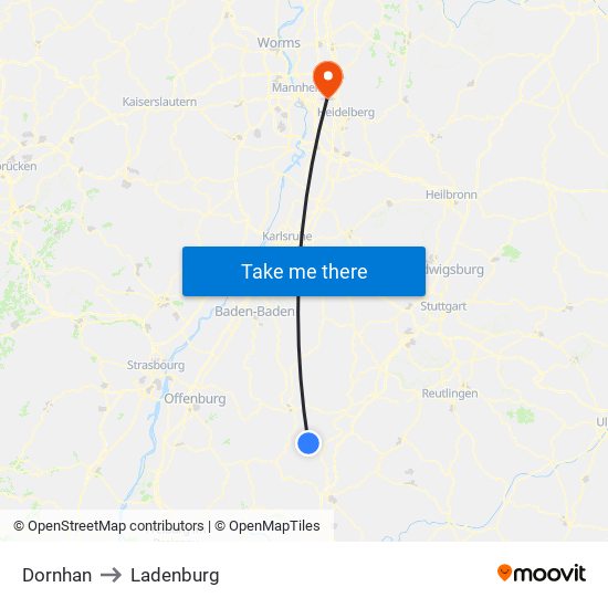 Dornhan to Ladenburg map
