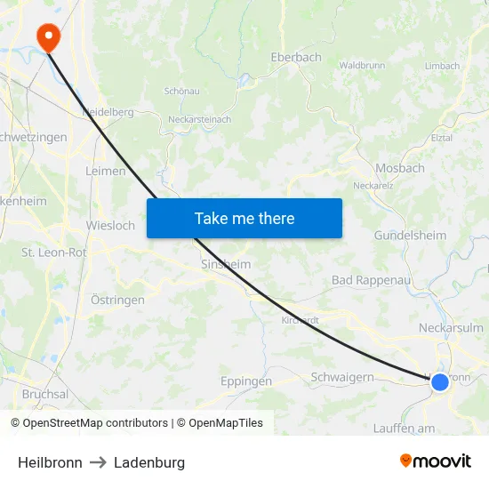 Heilbronn to Ladenburg map