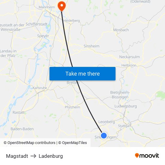Magstadt to Ladenburg map