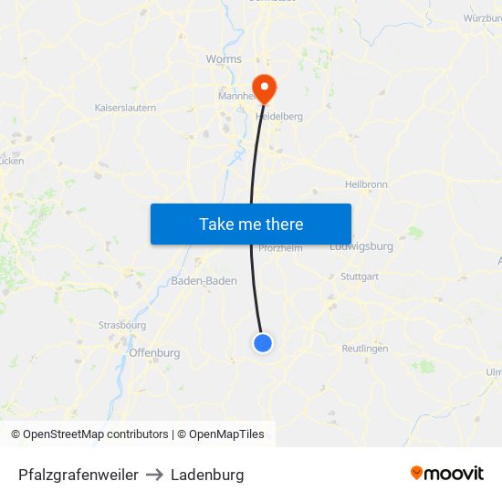 Pfalzgrafenweiler to Ladenburg map