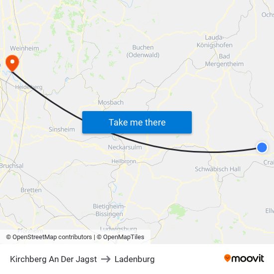 Kirchberg An Der Jagst to Ladenburg map