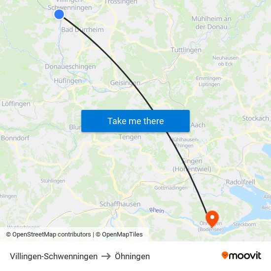 Villingen-Schwenningen to Öhningen map