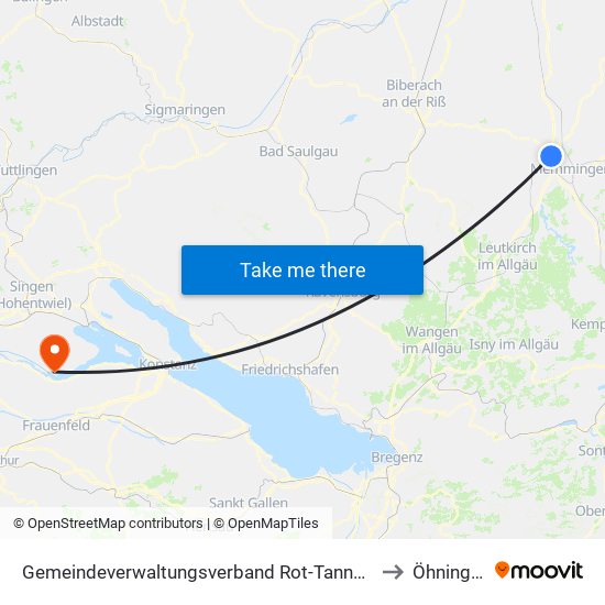 Gemeindeverwaltungsverband Rot-Tannheim to Öhningen map