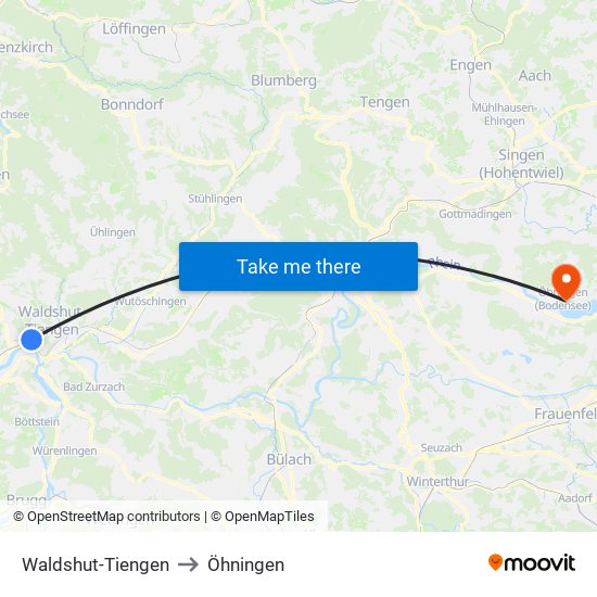 Waldshut-Tiengen to Öhningen map