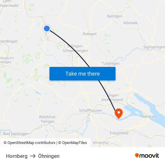 Hornberg to Öhningen map