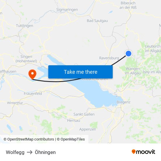 Wolfegg to Öhningen map
